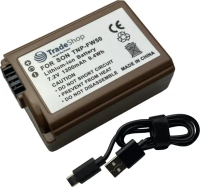 Produktbild von Trade-Shop Kamera-Akku 7,2V 1300mAh + Typ-C Kabel kompatibel mit Sony Mirrorless Alpha A3000 A5000 A6000, Cybershot DSC-RX10M3, Smartshot ILCE-QX1