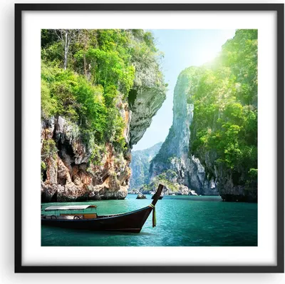 Produktbild von Gerahmtes Poster - Schwarzer Rahmen - Boot Klippen Natur Felsen - 50x50 cm - Wand Bild - Wanddeko - Wandbilder - Wandposter - Bilderrahmen - Bilder - Kunstdruck - Wandbild - P2BAC50x50-2787