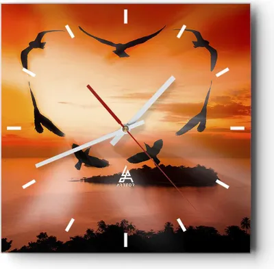 Produktbild von Wanduhr - Quadrat - Glasuhr - Natur Landschaft Insel Meer - 40x40cm - Schleichendes Uhrwerk - Lautlos - zum Aufhängen bereit - Dekoration Modern - Wanddekoration aus Glas - C3AC40x40-2440