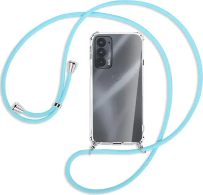 Produktbild von Handykette Backcover-Schutzhülle mit Band (Metall silberfarben) für Motorola Edge 20 - himmelblau