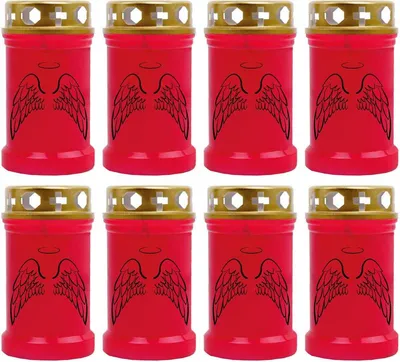 Produktbild von Grabkerze Rot 8er Pack, Brenndauer: 40 Stunden ( je Kerze ), Motiv: Engelsflügel