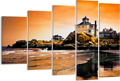 Produktbild von Bild auf Leinwand - Leinwandbild - Felsen Meer Sonnenuntergang Architektur - 150x100cm - Wand Bild - Wanddeko - Leinwanddruck - Bilder - Kunstdruck - Leinwand bilder - Wandkunst - EG150x100-1179