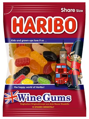 Immagine prodotto di Gomme alla frutta Haribo Wine Gums, specialità dalla consistenza morbida 175g