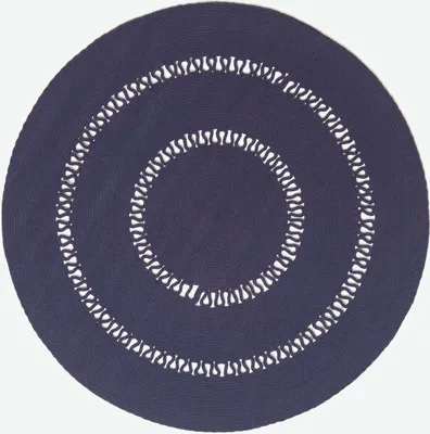 Image de HOMESCAPES Tapis rond tressé avec motif crocheté, bleu foncé, 120 cm