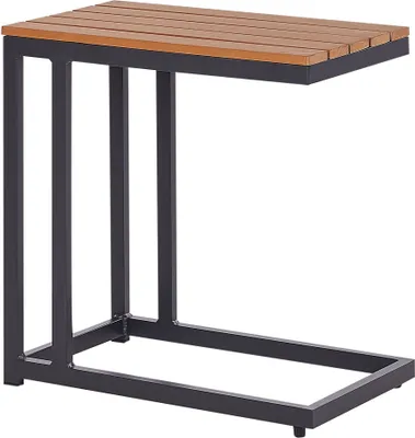 Produktbild von BELIANI Garten Beistelltisch Hellbraun Kunstholz und Aluminium Rechteckig 60x35 cm Latten-Optik Lamellen-Optik Modern Terrasse Balkon Couchtisch