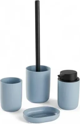 Produktbild von Badezimmer Accessoire Set 4-teilig, Seifenspender, Zahnbürstenhalter, WC-Bürste, Utility, Blau