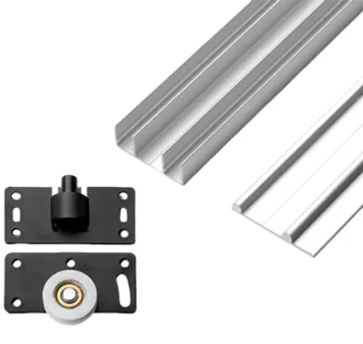 Zdjęcie produktu dla Zestaw szyn do drzwi przesuwanych aluminiowych, przeznaczony do szaf z podwójnym systemem prowadnic