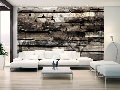 Produktbild von Vlies Fototapete Holz 400x280 cm Tapeten Wandtapete XXL Bretter Vogel f-A-0384-a-d