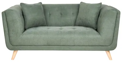 Produktbild von BELIANI 2-Sitzer Sofa Grün Stoff Gepolstert Gesteppt mit Breiten Armlehnen Hohe Holzbeine Freistehend Modernes Retro Design Wohnzimmer Polstersofa