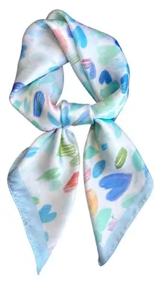 Zdjęcie produktu dla Chusta damska, kwadratowa, poliester, imitacja jedwabiu, 70 x 70 cm, kolor niebiesko-zielony, wzór serca