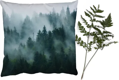 Produktbild von MuchoWow® Zierkissen Sofakissen Wohnzimmer Dekokissen 60x60 cm Nebel - Bäume - Wald - Sitzfläche - Foto Polster