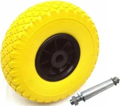 Produktbild von 1 x PolyurethanSackkarrenrad 260 mm mit Achse pannensicher für Bollerwagen Vollgummi Rad