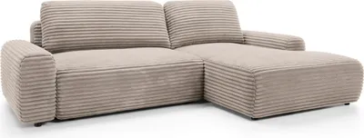 A beige sectional sofa with a corduroy-like texture, shown from a front-side angle on a white background.