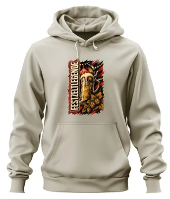 Produktbild von Festzeltlegende Bier Maßkrug Lederhose Dirndl Hoodie Kapuzenpullover, Natur, XL