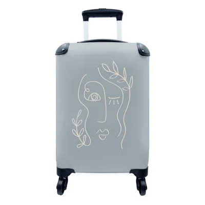 Produktbild von MuchoWow® Koffer Handgepäck Trolley Rollkoffer Kleine Reisekoffer mit 4 Rollen - Pastell - Gesicht - Strichzeichnung - Cabin Size < 55x40x23 cm & 55x40x20 cm - Fotokoffer - Kabinenkoffer - Boardgepäck - Reise-Box - Reisekoffer - Reisegepäck - Koffer mit Bild - Trolley für Kinder