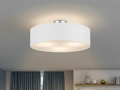 Produktbild von Deckenleuchte mit Stoff Lampenschirm Weiß 60cm Textil Deckenlampe Stoffschirm