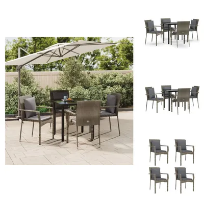 Produktbild von vidaXL 5-tlg. Garten-Essgruppe mit Kissen Schwarz und Grau Poly Rattan -  Gartenmöbel-Sets