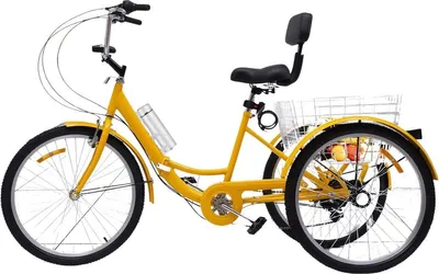 Obrázok produktu pre Trojkolka Opulence Zita - 7 rýchlostí - Bicykel pre dospelých a seniorov - 24 palcov - Skladací - Nastaviteľný - S košíkom - Predná brzda - Žltá