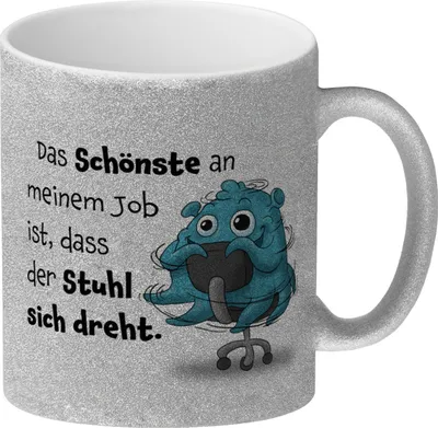 Produktbild von Freches Monster in hellblau Glitzer-Kaffeebecher mit lustigem Spruch