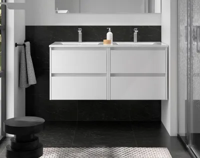 Produktbild von Noja Unterschrank 1200 4 Schubladen + Waschbecken White Satin
