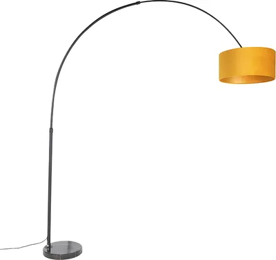 Produktbild von Bogenleuchte Schwarz mit Samt Schirm senfGelb mit Gold 50 cm XXL