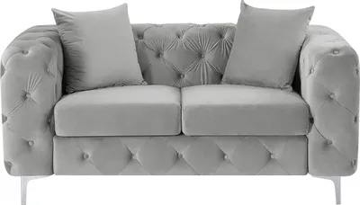 Produktbild von Chesterfield-Sofa 2-Sitzer - Samt - Hellgrau - EDWINA