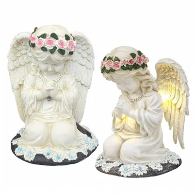Produktbild von Engelsfigur als Kerzenhalter, solarbetriebene LED-Engelsstatue für den Garten