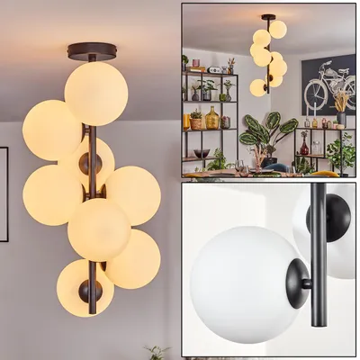 Produktbild von Fossobiubo Deckenlampe aus Metall/Glas in Schwarz/Milchglas