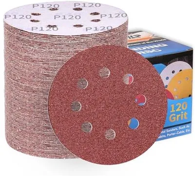 Productafbeelding van Schuurschijven 125mm 100 stuks korrel 120 Klittenband Aluminiumoxide Rond 8 gaten voor Excentrische Schuurmachine