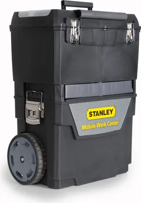 Produktbild von Stanley Black & Decker, Rollende Werkstatt, 47,3x62,7x30,2 cm, Kunststoff, Schwarz, 70 kg Belastbarkeit, 2-in-1, 2 Deckel-Organizer, Karussell, rutschfeste Gummibeschichtung