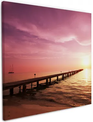 Produktbild von Wallario Premium Leinwandbild Auf dem Weg zur Sonne  Steg am Meer in Größe 50 x 50 cm