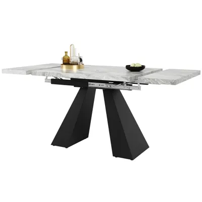 Produktbild von Ausziehbarer Esstisch, 99-159 cm, moderne Marmoroptik, stabile Doppelfußkonstruktion, verstellbare Stabilitätspads