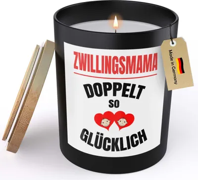 Produktbild von 22Feels Zwillingsmama Geschenk Spruchkerze Muttertag Geburtstag Mutter von Zwillingen Sojawachs Kerze im Glas Handgemacht Duft Deko Vegan Nachhaltig - ZITRUS