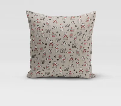 Produktbild von SCHÖNER LEBEN. Kissenhülle Hunde Dackel Dogs Life natur weiß rot Größe 60x60cm (HxB) 60x60cm (HxB) Größe