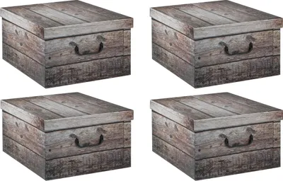 Produktbild von Aufbewahrungsboxen - 51 x 37 cm - Grau - Weiß - recycelter Karton - Holzkistenoptik - 4er Set