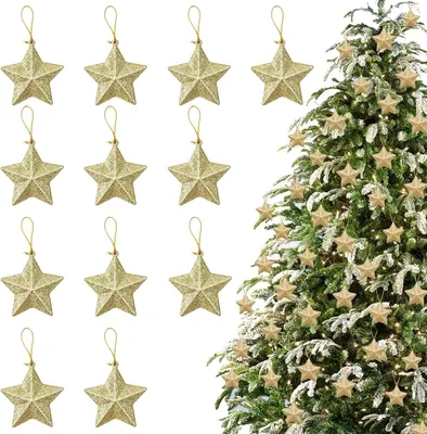 Image de Ornements de Noël en forme d'étoiles en 3D, 7,5 cm, lot de 12, pour sapin de Noël