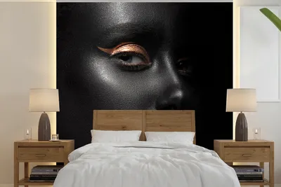Produktbild von MuchoWow® Fototapete für Wohnzimmer oder Schlafzimmer Wandtapete Vinyl Motivtapete Schwarz - Gold - Frau - 220x220 cm - Tapeten