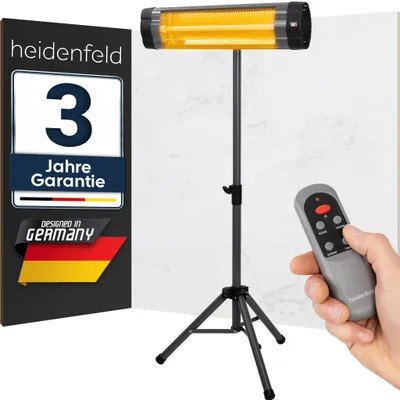Produktbild von Heidenfeld Infrarot-Heizstrahler IH100 | Standheizung - Terrassen Heizung - Heizung Elektrisch - 3 Stufen - Stativ Höhenverstellbar - Fernbedienung
