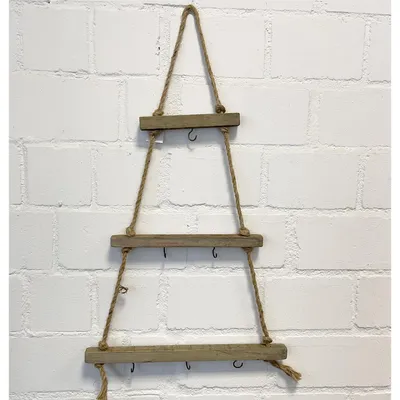 Image de Échelle en bois Sapin de Noël Décoration murale + crochet L38xP2xH68cm