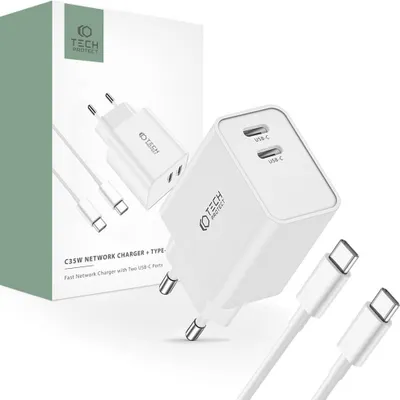 Zdjęcie produktu dla Tech-Protect C35W 2-Port Network Charger Pd35W + Type-C Cable White
