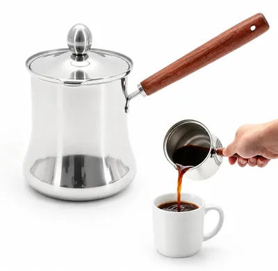 Türkische Kaffeekanne Edelstahl 720 ml mit Holzgriff