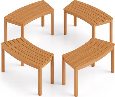 Produktbild von COSTWAY 4er Set Gartenbänke Akazienholz Wetterfest, Sitzbank ohne Rückenlehne, Gebogene Holzbank, Parkbank, Bank, Natur