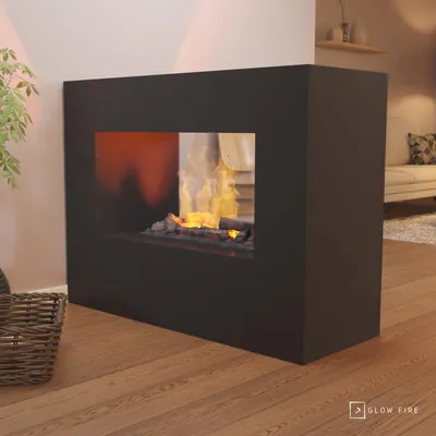 Produktbild von GLOW FIRE Elektrokamin 'Konsalik' | Wasserdampf Kamin mit OMC 600 inkl. Holz in schwarz als Raumteiler | HxBxT: 90x120x45 cm