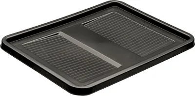 A black plastic tray with a ribbed surface.
