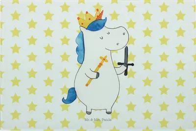 Produktbild von Mr. & Mrs. Panda Hackbrett Einhorn König mit Schwert - Weiß - Geschenk, schneidbrett, Glas, Schneidebrett Aus, Ritter, Mittelalter, Einhörner, Unicorn, Schneideplatte