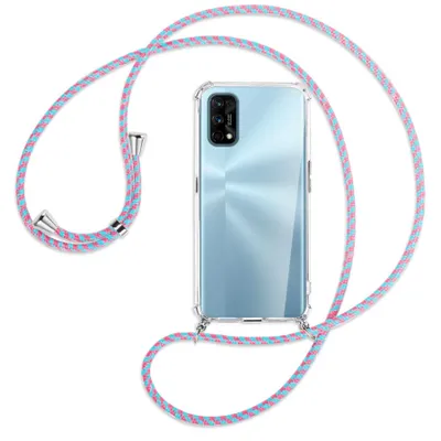 Produktbild von Handykette Backcover-Schutzhülle mit Band (Metall silberfarben) für Realme 7 Pro - pink/mint
