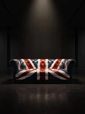Productafbeelding van Chesterfield 3-zitsbank, Union Jack design, lederen bekleding, Britse vintage stijl, donkerblauw