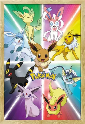 Immagine prodotto di Pokemon - Pokémon - Poster - Eevee Evolution + cornice rimovibile, Shinsuke® Maxi MDF faggio, disco acrilico