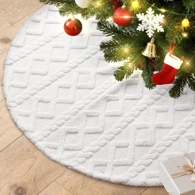 Produktbild von Weihnachtsbaum Decke 77cm Christbaumdecke Gro? Plš¹sch Weihnachtsbaum R?cke Rund Tannenbaum Decke Unterlage Teppich Weihnachtsbaumdecke fš¹r Innenbereich Christbaumschmuck Weihnachtsdeko (Wei?)