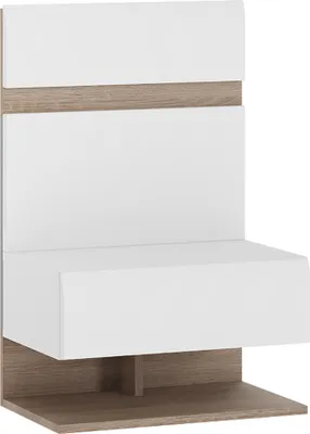 Produktbild von Nachttisch Nachtschrank hängend, weiß Hochglanz mit Trüffel Eiche Nb. LEGNICA-129, B/H/T ca. 50/78/36 cm